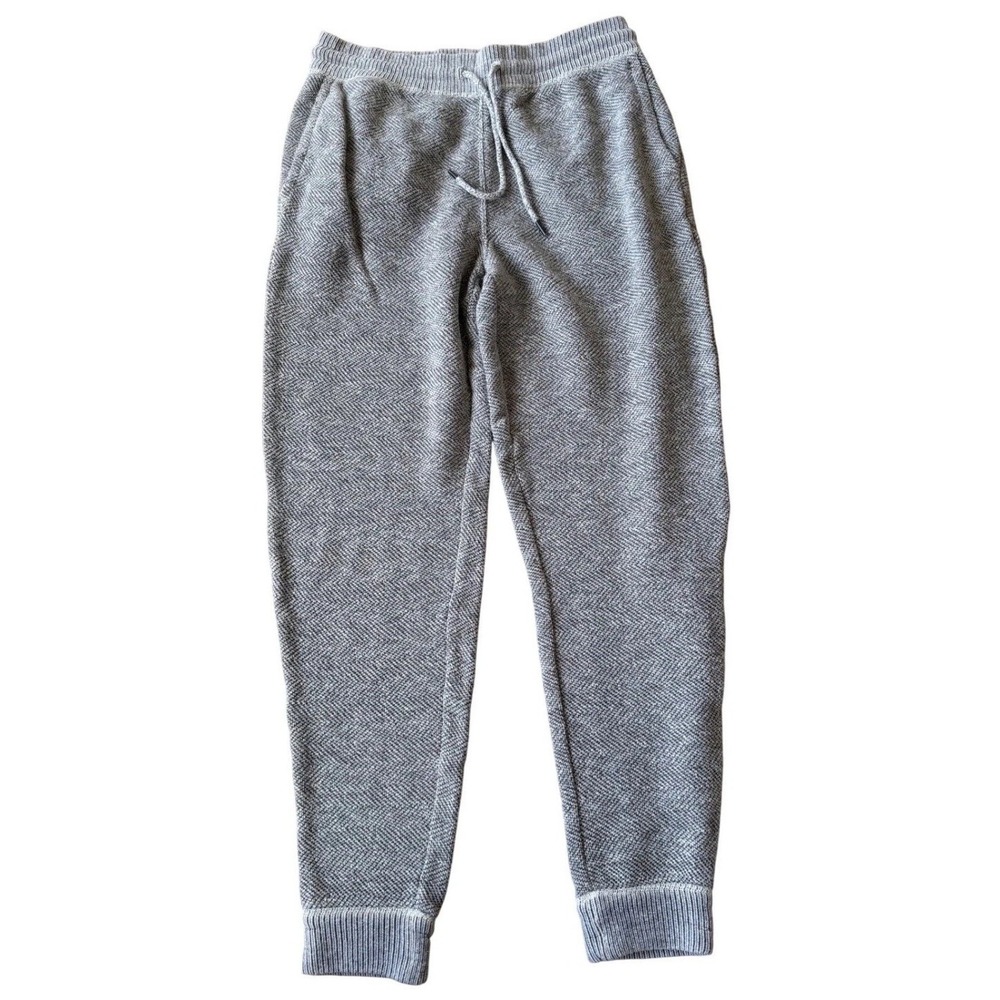 Faherty Brand Mens Herringbone Knit Joggers Gray White Drawstring Sweatpants M